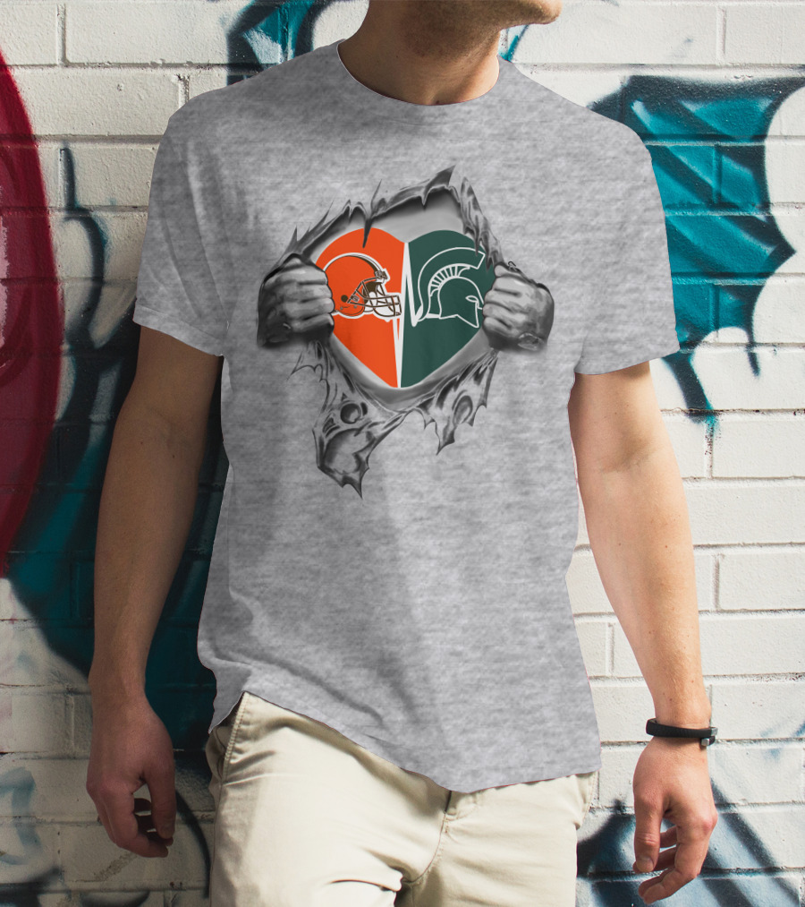 Browns Michigan State Spartans Heart Split T-Shirt
