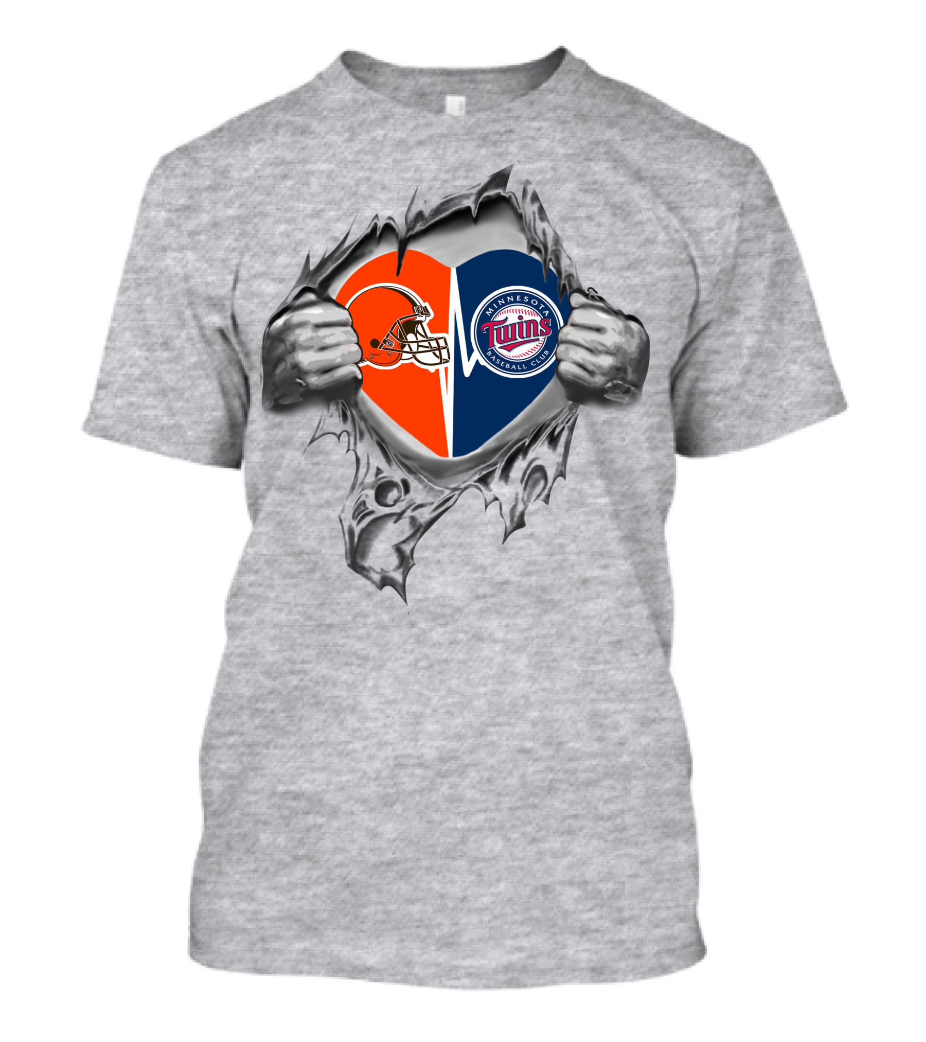 Browns Minnesota Twins Heart Helmet Baseball Club Tear T-Shirt