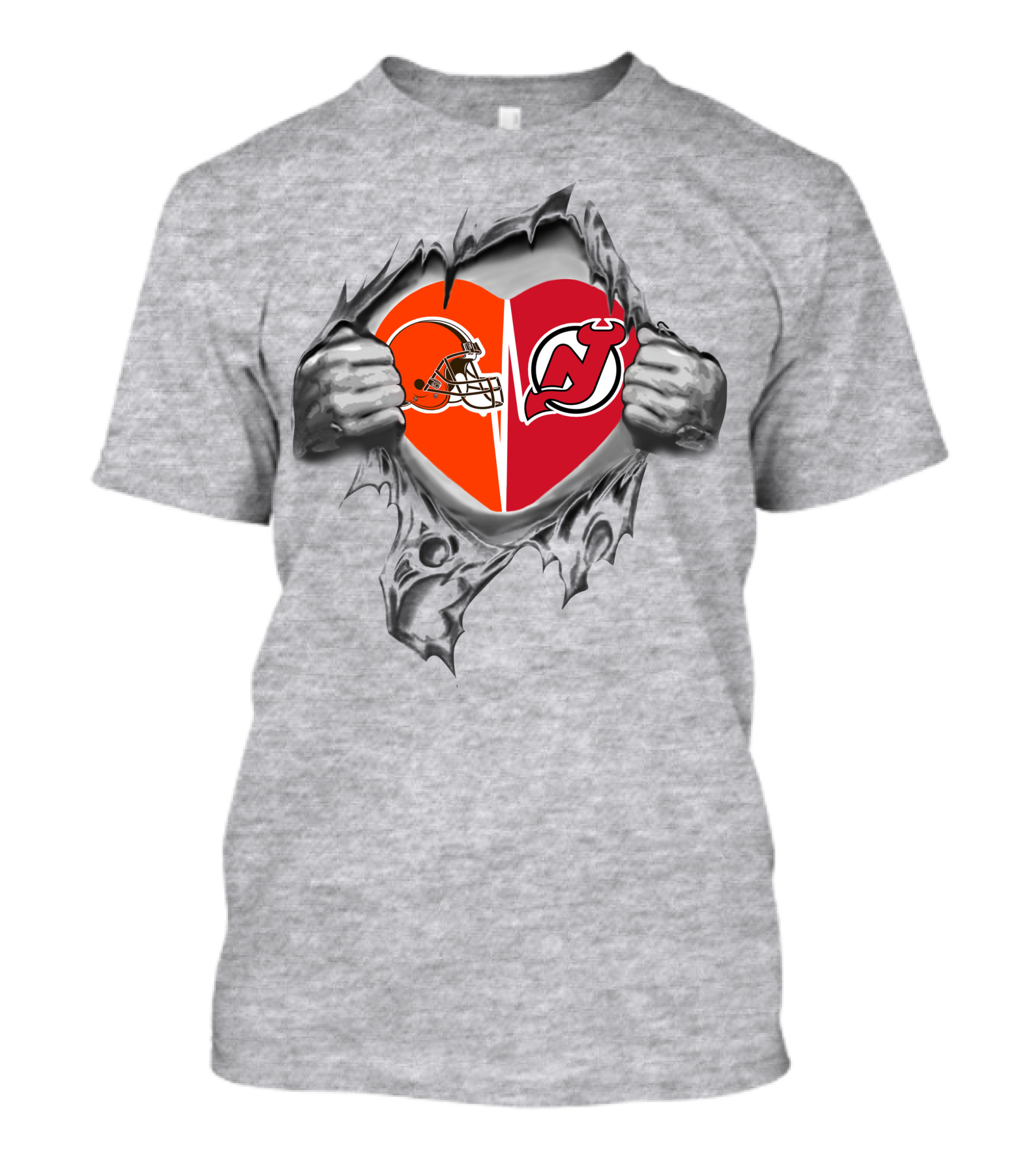Browns New Jersey Devils Heart With Football Helmet And Nj T-Shirt