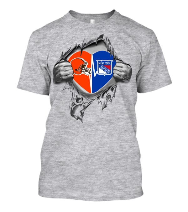 Browns New York Rangers Helmet Heart T-Shirt