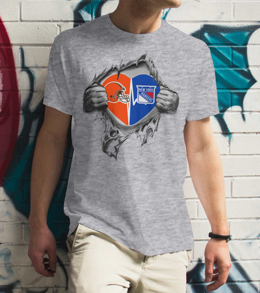 Browns New York Rangers Helmet Heart T-Shirt