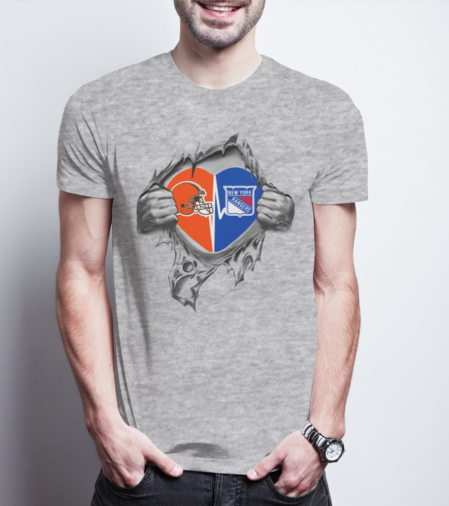 Browns New York Rangers Helmet Heart T-Shirt