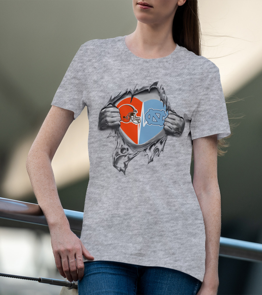 Browns North Carolina Tar Heels Heart Symbol Fusion T-Shirt