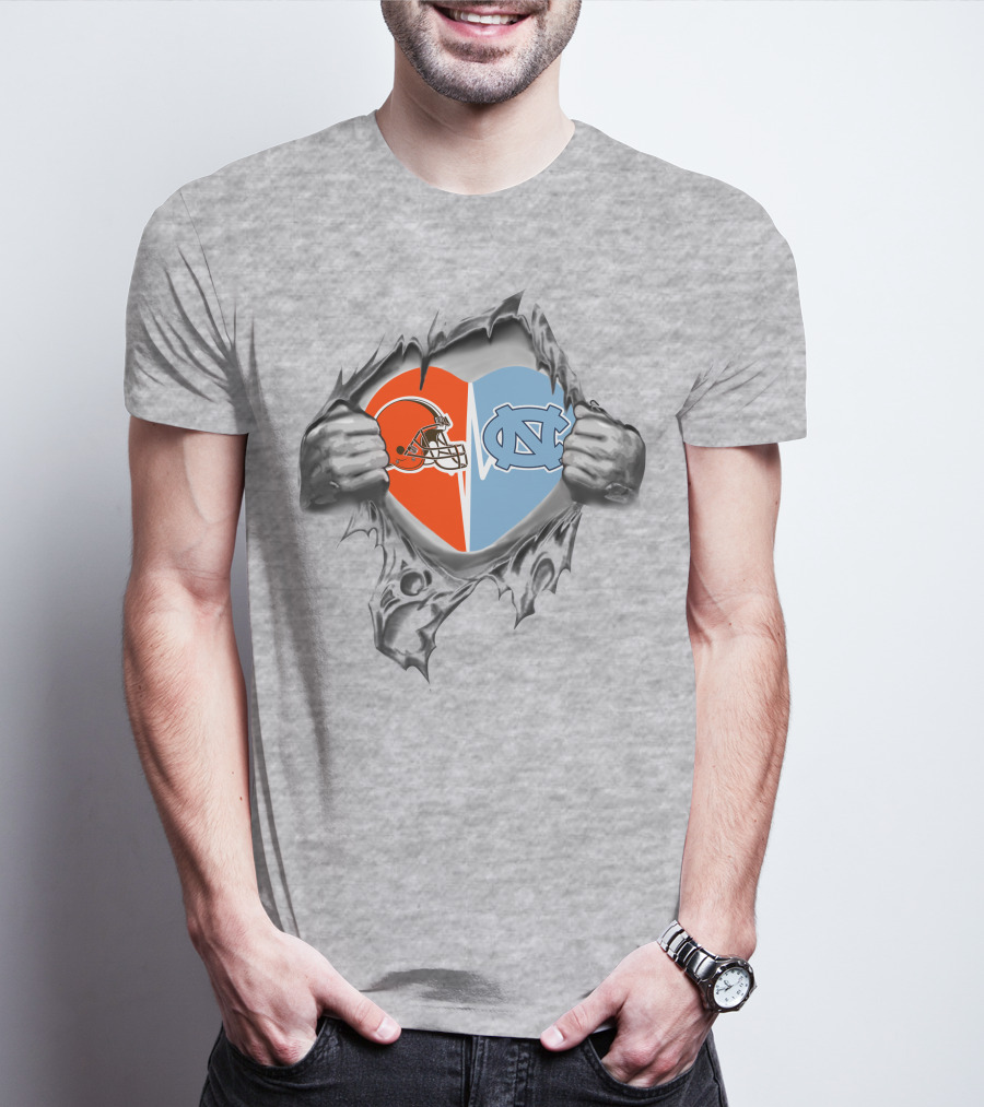 Browns North Carolina Tar Heels Heart Symbol Fusion T-Shirt