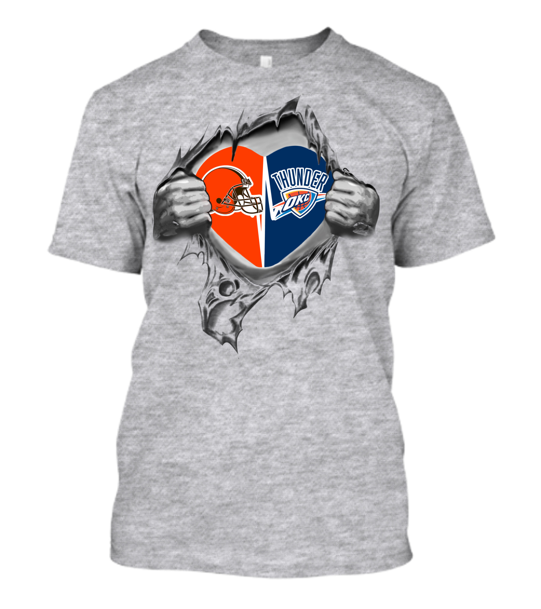 Browns Oklahoma City Thunder Heart Symbol Featuring Logo Fusion T-Shirt