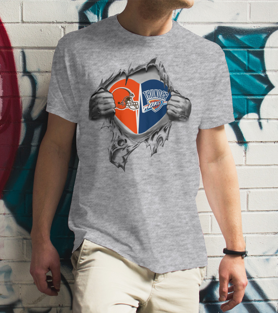 Browns Oklahoma City Thunder Heart Symbol Featuring Logo Fusion T-Shirt
