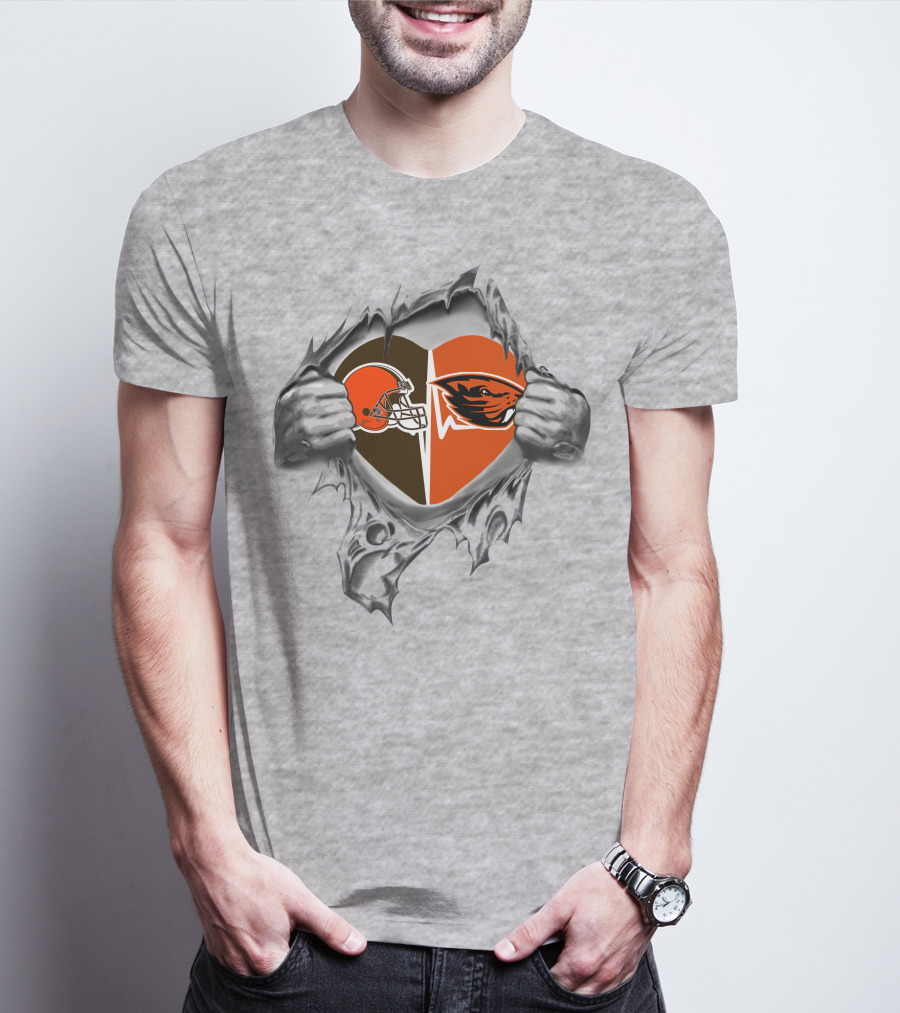 Cleveland Browns Oregon State Beavers Heart Logo Fusion In My Heart T-Shirt
