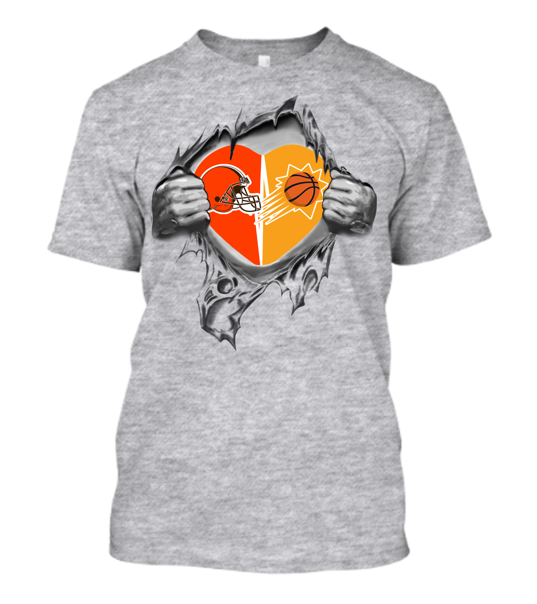 Browns Phoenix Suns Heart With Football And Basketball Logos T-Shirt