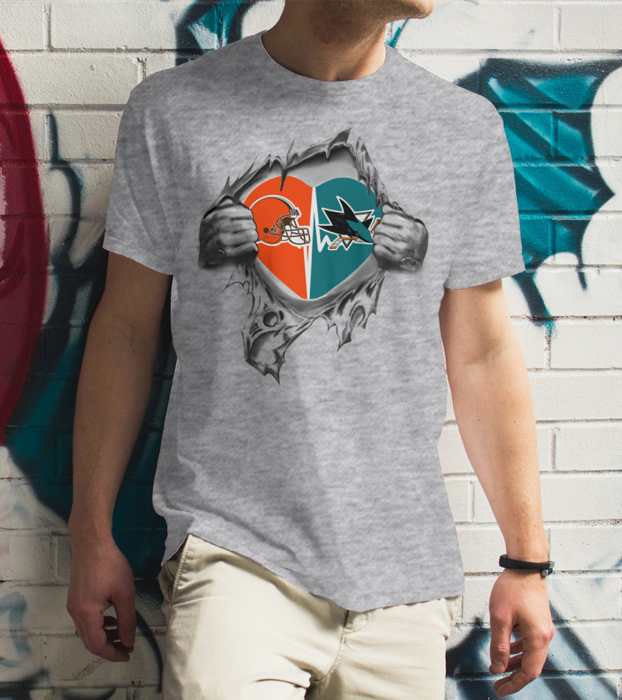Browns San Jose Sharks Heart Helmet T-Shirt