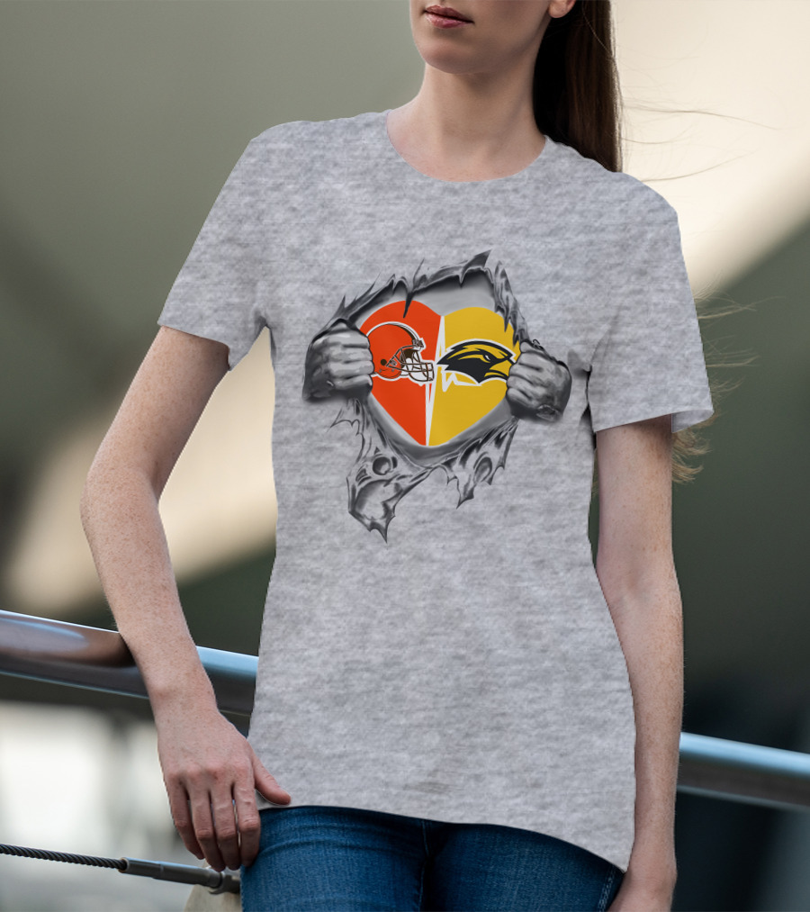 Browns Southern Mississippi Golden Eagles Heart Helmet Logo Breakthrough T-Shirt