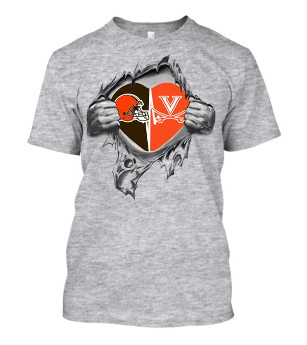 Browns Virginia Cavaliers Heart Helmet T-Shirt
