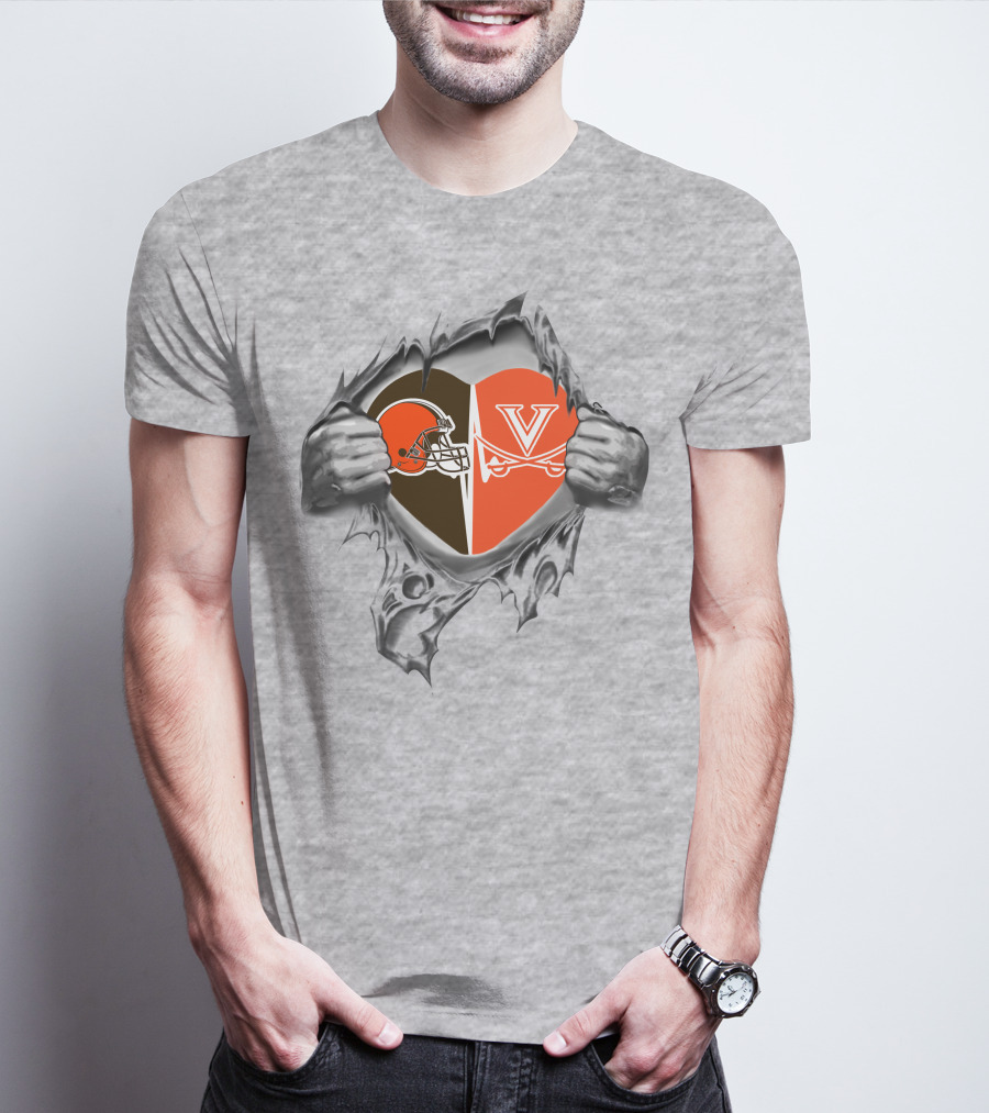 Browns Virginia Cavaliers Heart Helmet T-Shirt