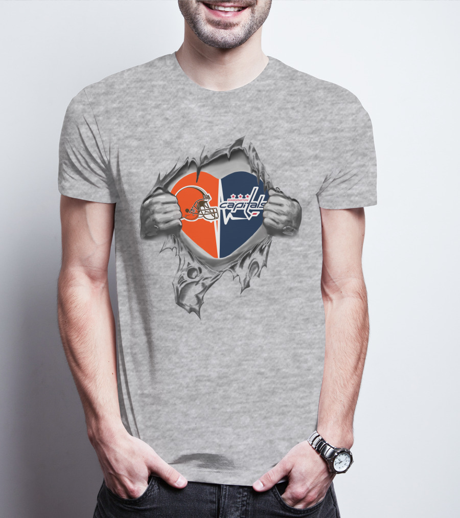 Browns Washington Capitals Heart Inside Ripped T-Shirt
