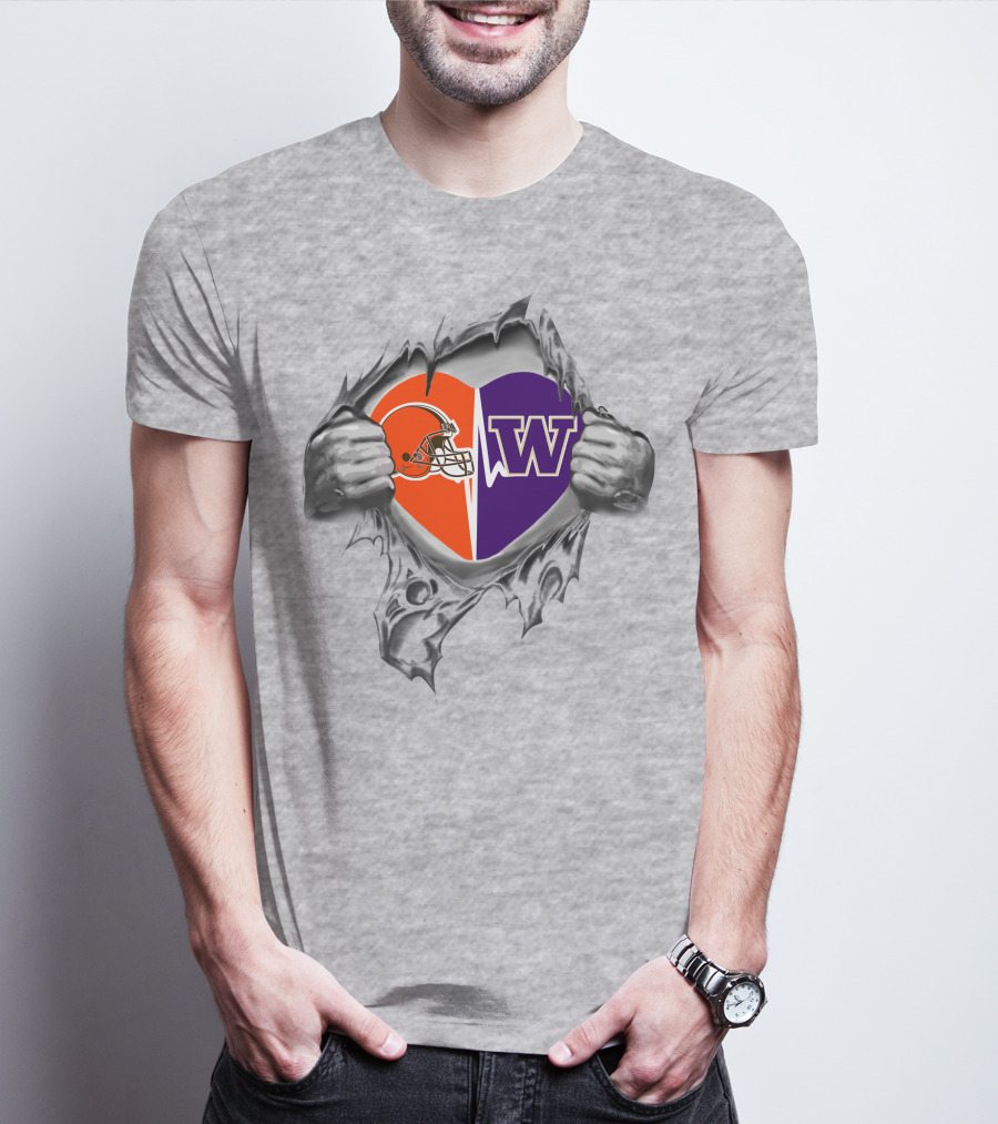 Cleveland Browns Washington Huskies Heart Logo Fan Pride T-Shirt
