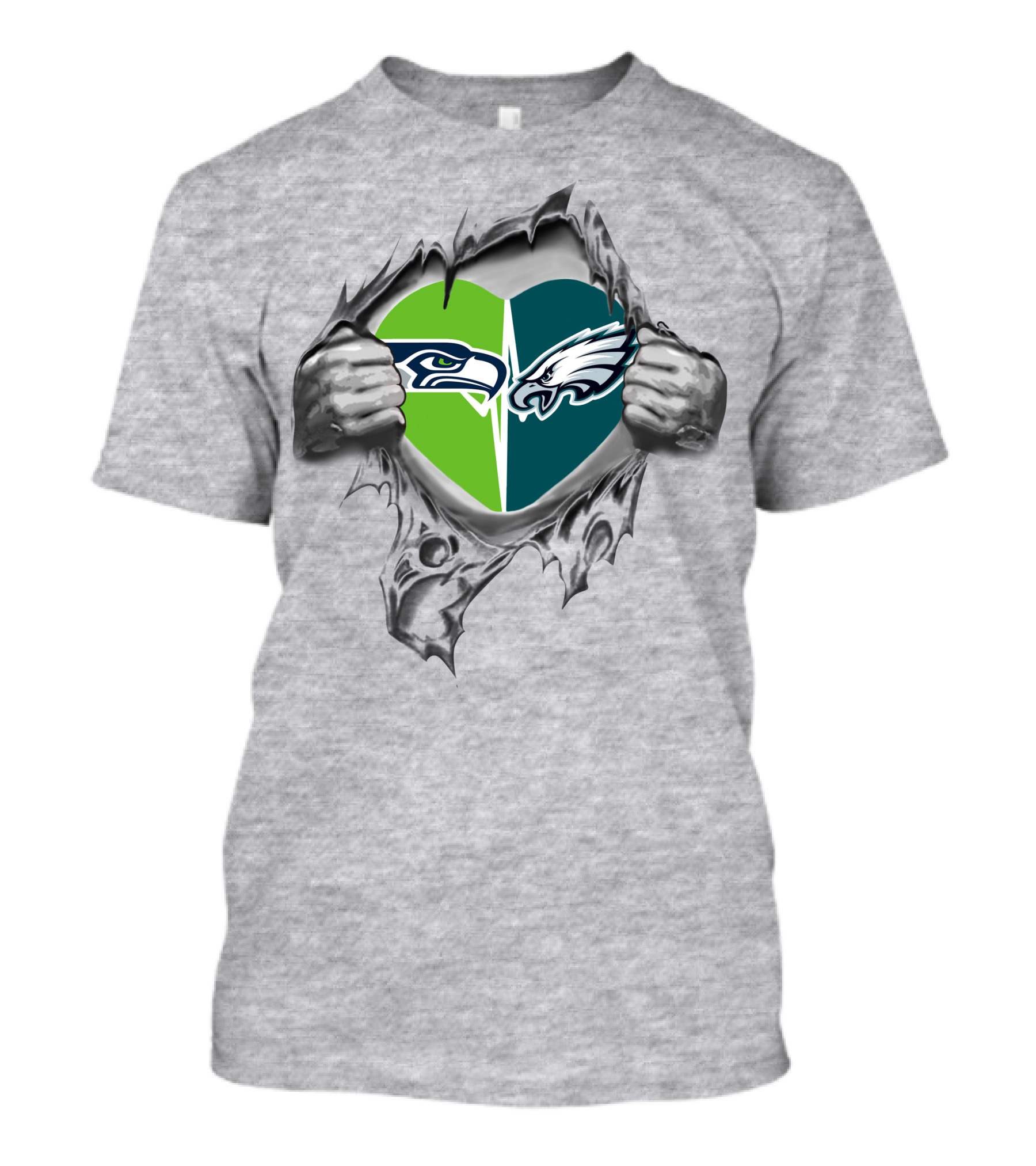 Eagles Seahawks Heart Split Logo Embrace T-Shirt