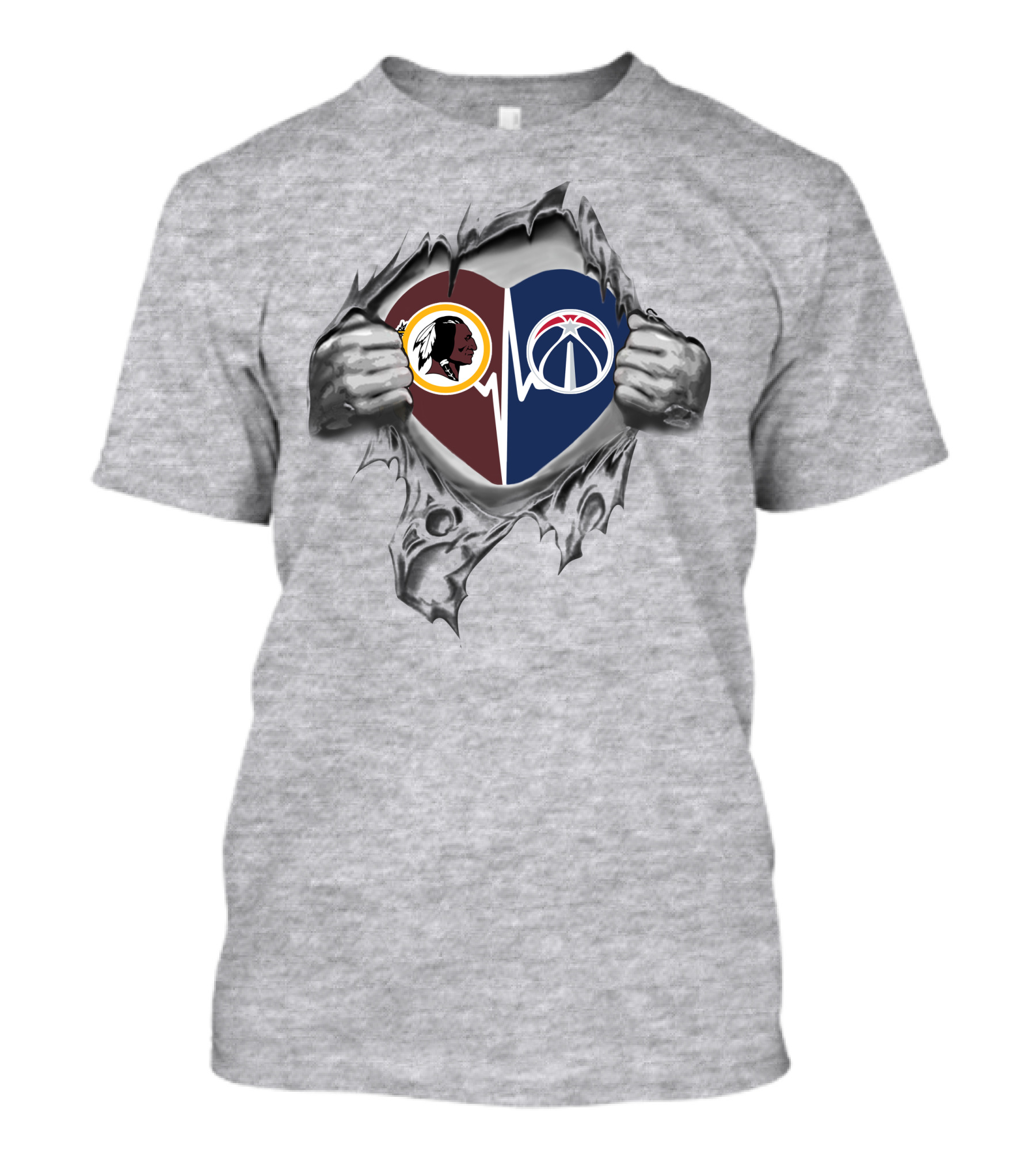 Washington Redskins Wizards Heartbeat Logo Rip T-Shirt