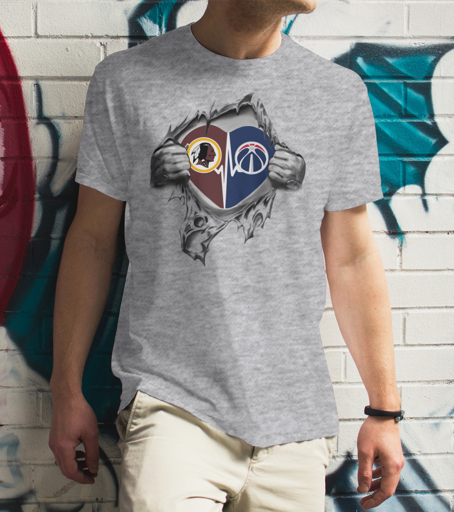 Washington Redskins Wizards Heartbeat Logo Rip T-Shirt
