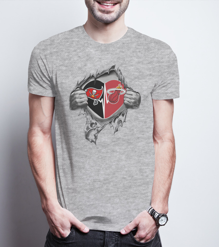 Buccaneers And Miami Heat Heartbeat Passion T-Shirt