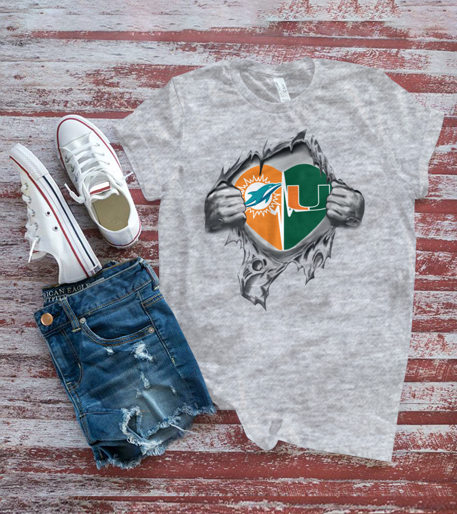 Miami Dolphins Heart Miami Hurricanes It's In My Heart T-Shirt