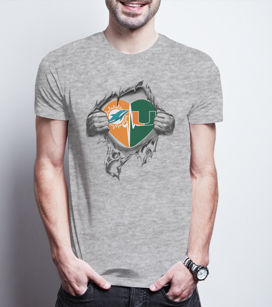 Miami Dolphins Heart Miami Hurricanes It's In My Heart T-Shirt