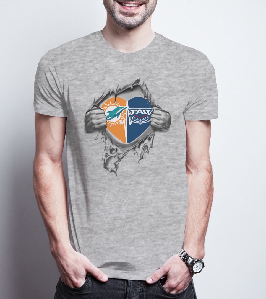 Miami Dolphins And Florida Atlantic Owls United In My Heart T-Shirt