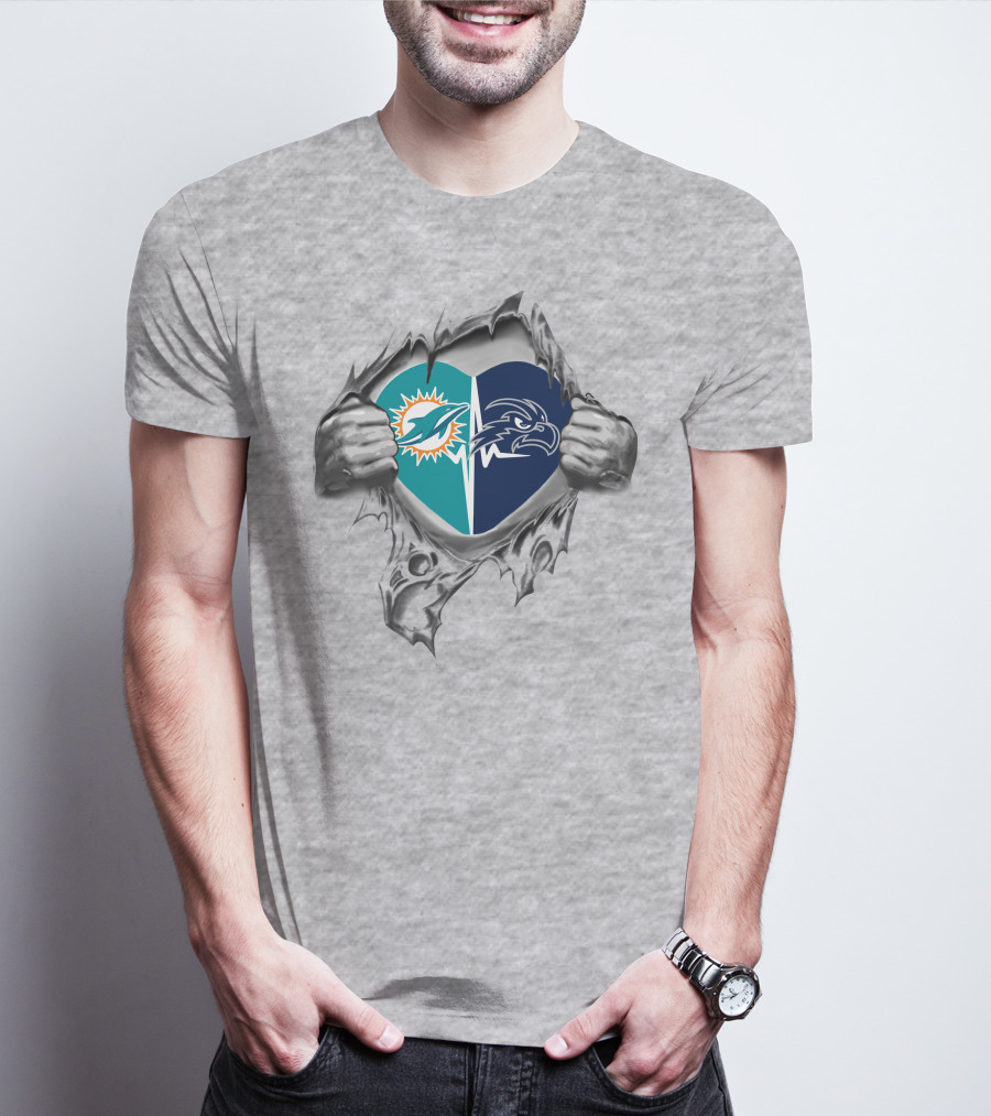 Miami Dolphins North Florida Ospreys Heart Logo T-Shirt