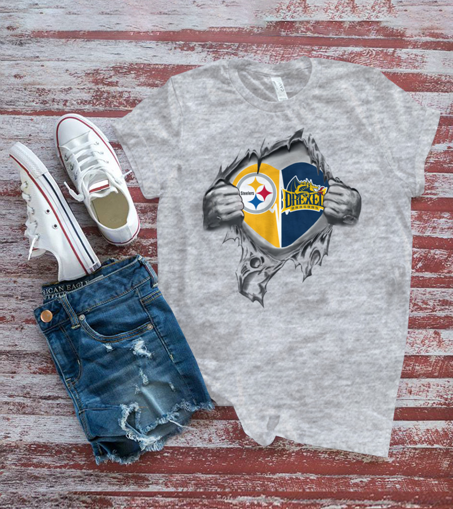 Steelers Drexel Dragons Heart Rip T-Shirt