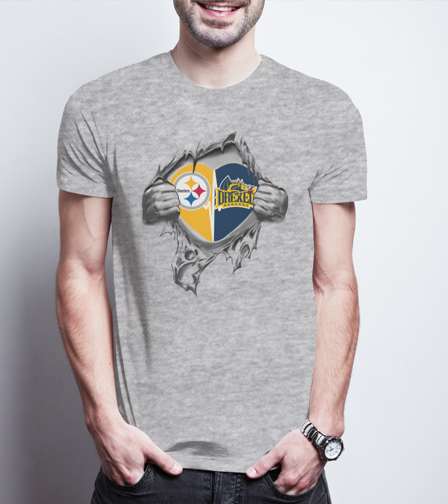 Steelers Drexel Dragons Heart Rip T-Shirt