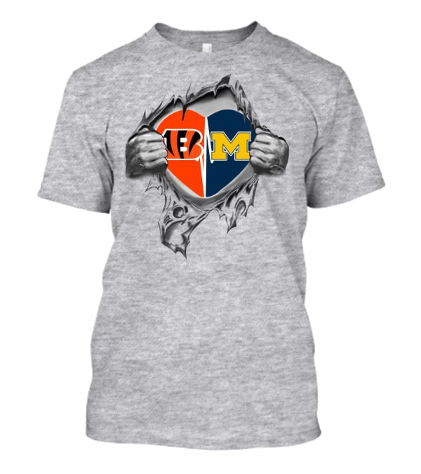 Bengals Michigan Wolverines Heart Inside Dual Loyalty Passion T-Shirt
