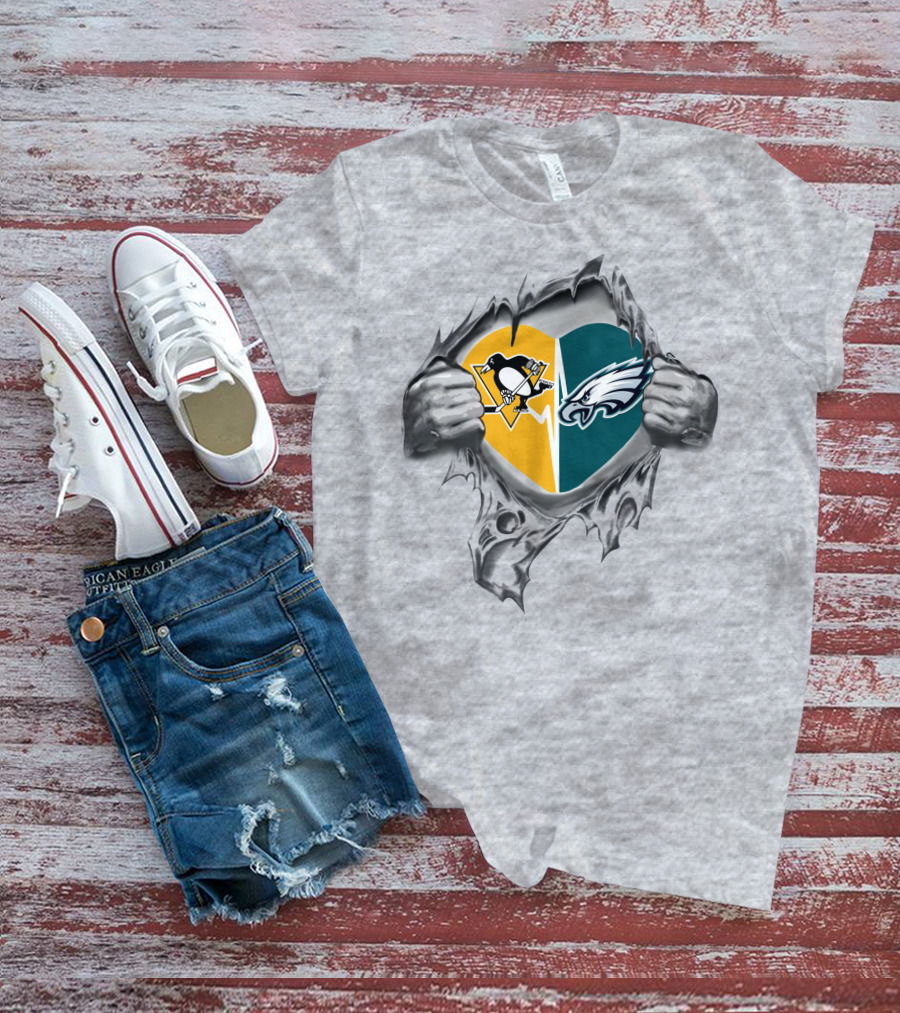 Eagles Penguins Heart Logos Split T-Shirt