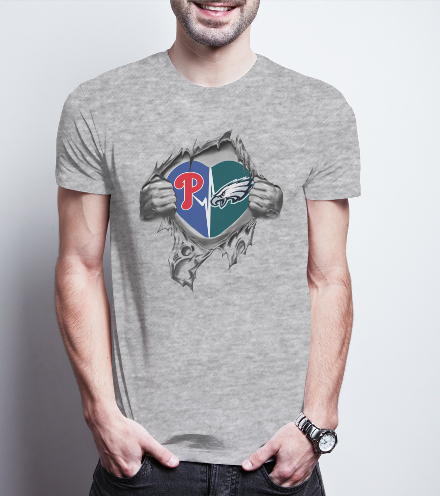 Philadelphia Eagles Phillies Heartbeat T-Shirt