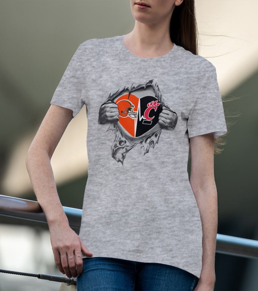 Cleveland Browns Cincinnati Bearcats Heartbeat Passion T-Shirt