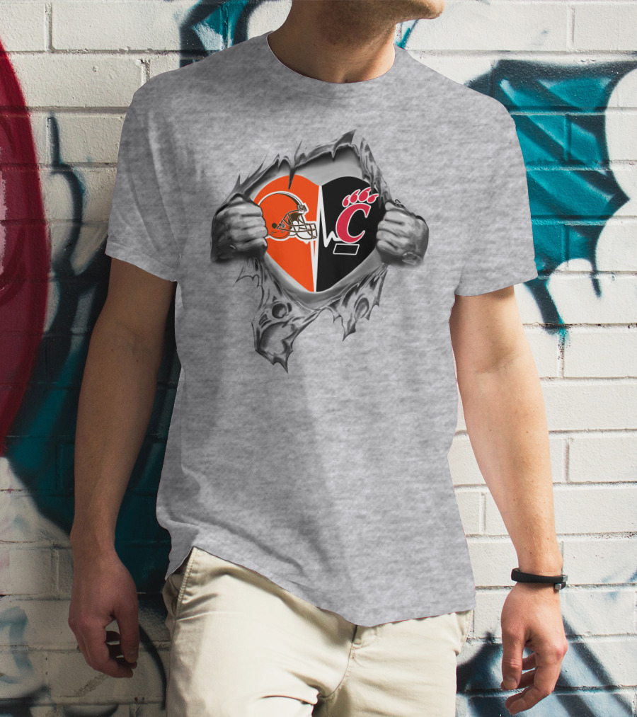 Cleveland Browns Cincinnati Bearcats Heartbeat Passion T-Shirt