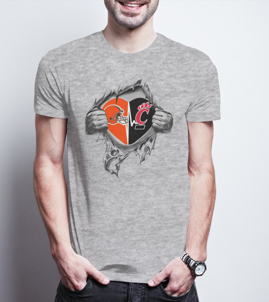 Cleveland Browns Cincinnati Bearcats Heartbeat Passion T-Shirt