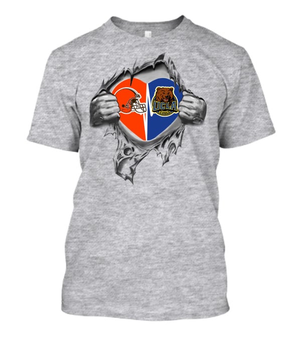 Browns Ucla Bruins Heart Logo Split Football Bear Claw Tear T-Shirt