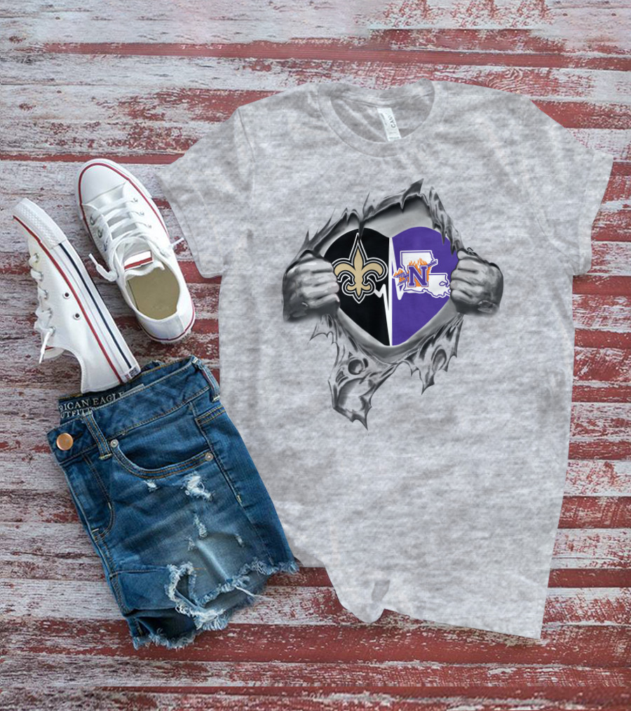 New Orleans Saints Northwestern State Demons Heart T-Shirt