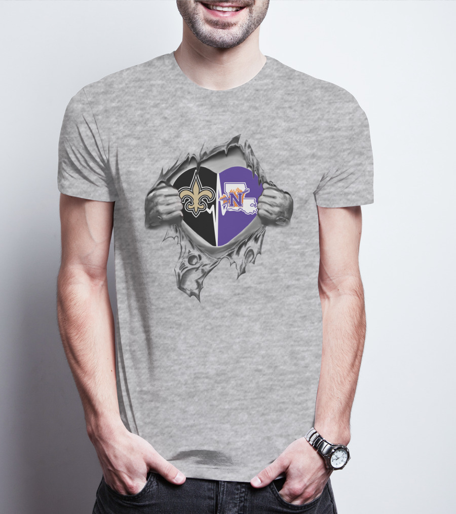 New Orleans Saints Northwestern State Demons Heart T-Shirt