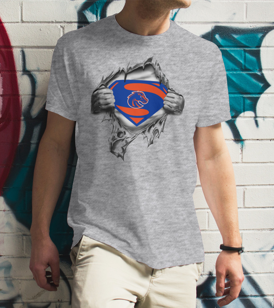 Boise State Broncos Superman Logo In Chest Rip T-Shirt