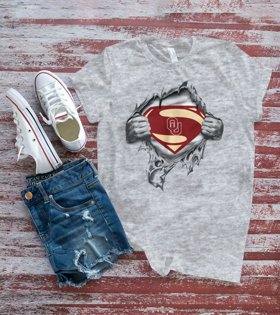 Oklahoma Sooners 308 Superman Logo Emblem Tear-Through T-Shirt