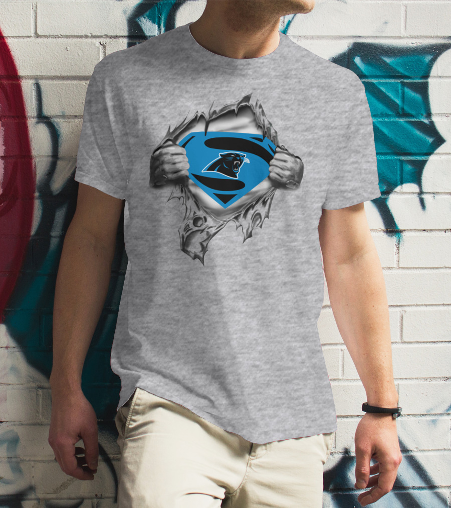 Carolina Panthers Superman Logo Rip Through T-Shirt