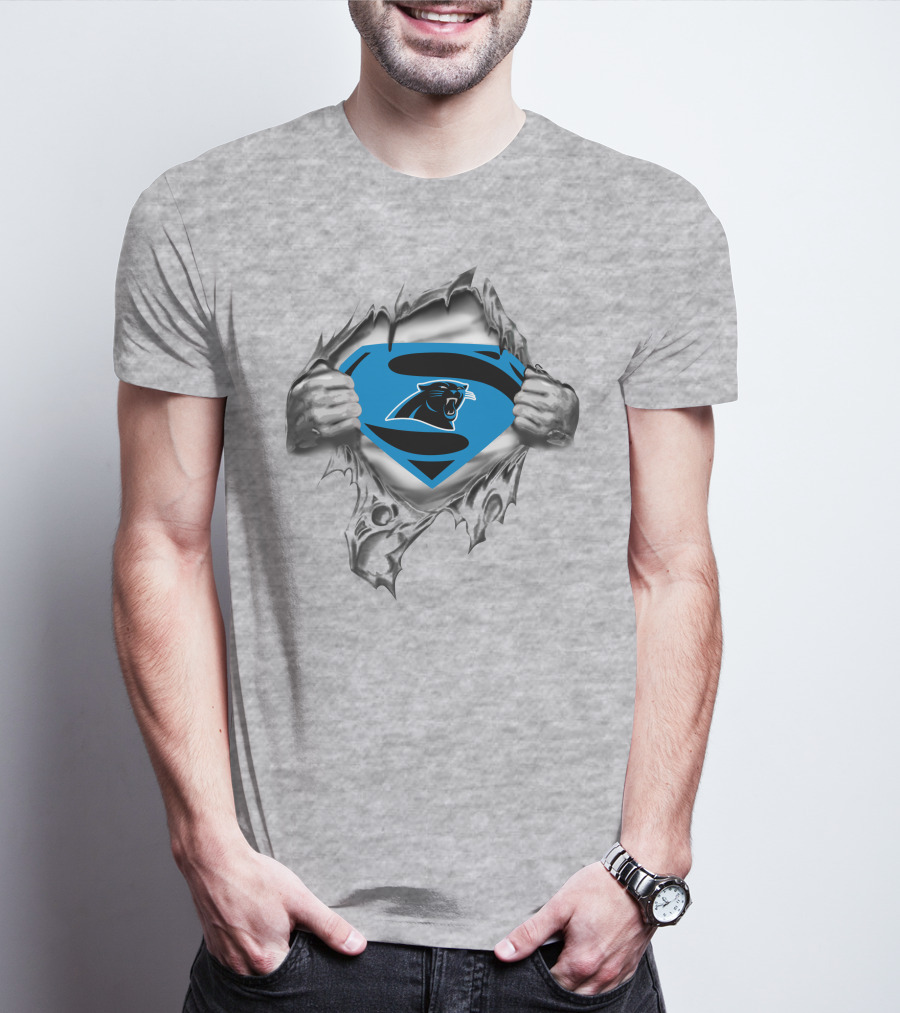 Carolina Panthers Superman Logo Rip Through T-Shirt