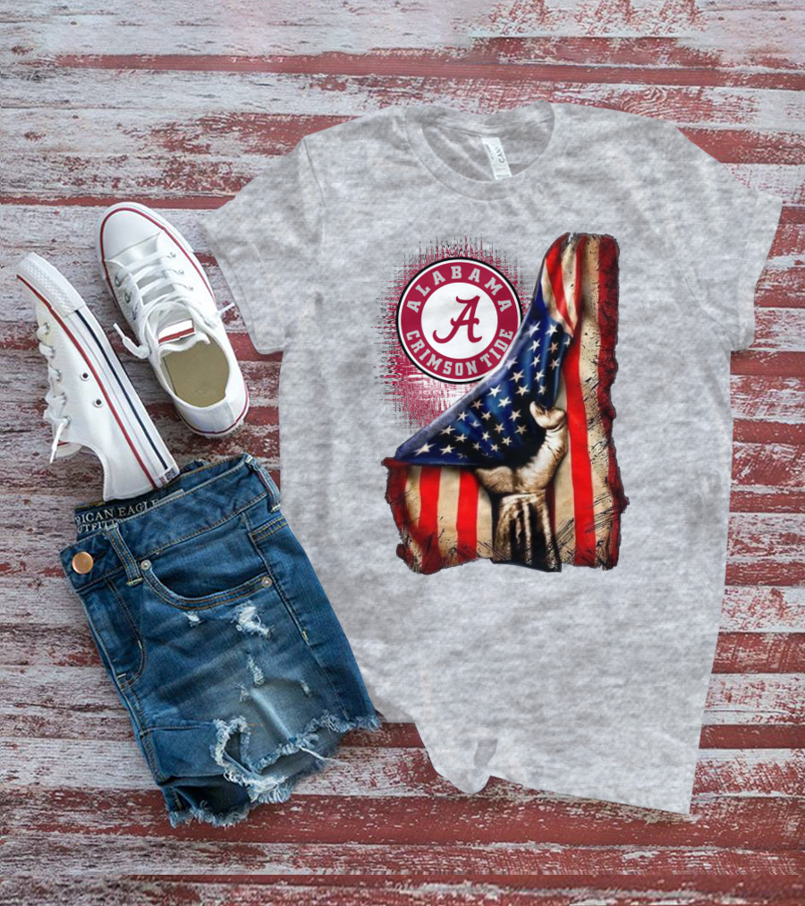 Alabama Crimson Tide American Flag Fist Outline T-Shirt