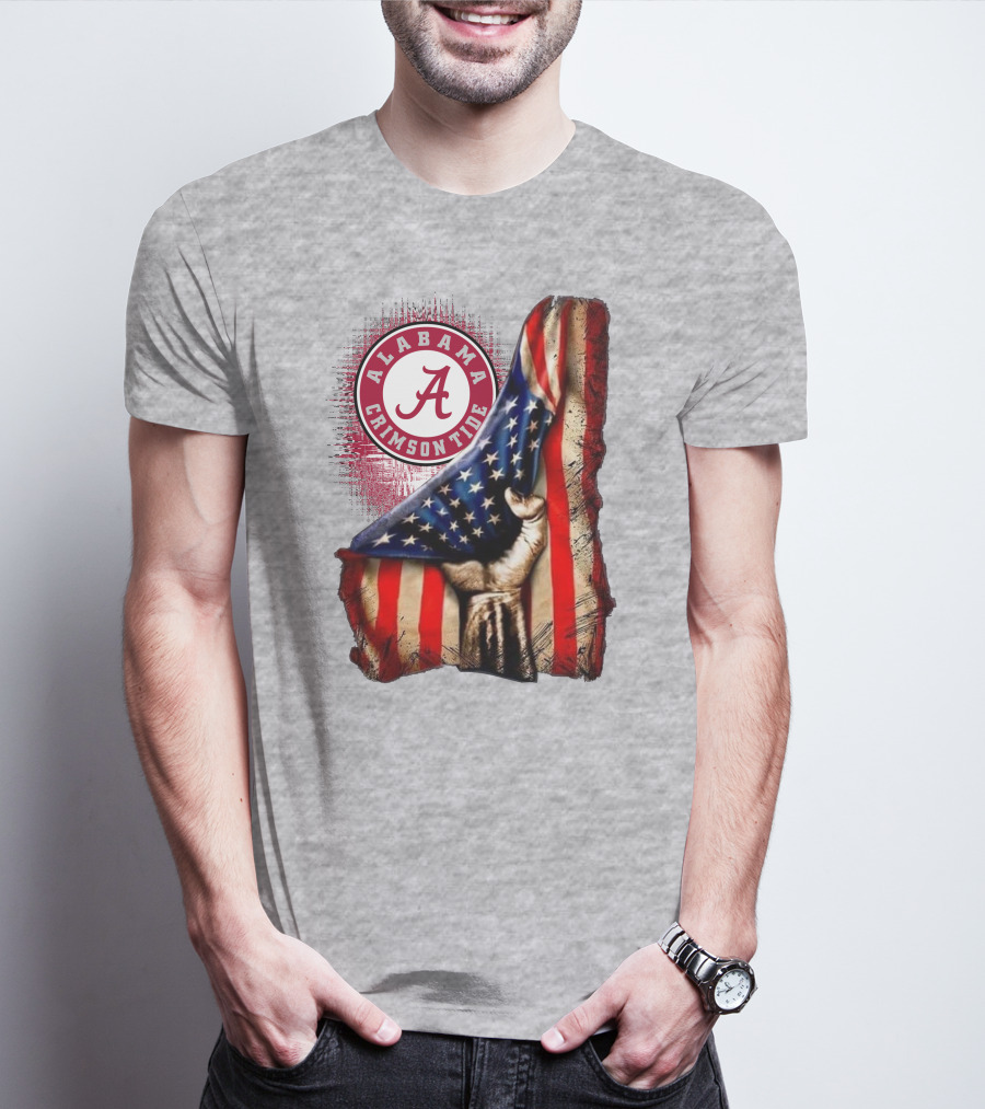Alabama Crimson Tide American Flag Fist Outline T-Shirt