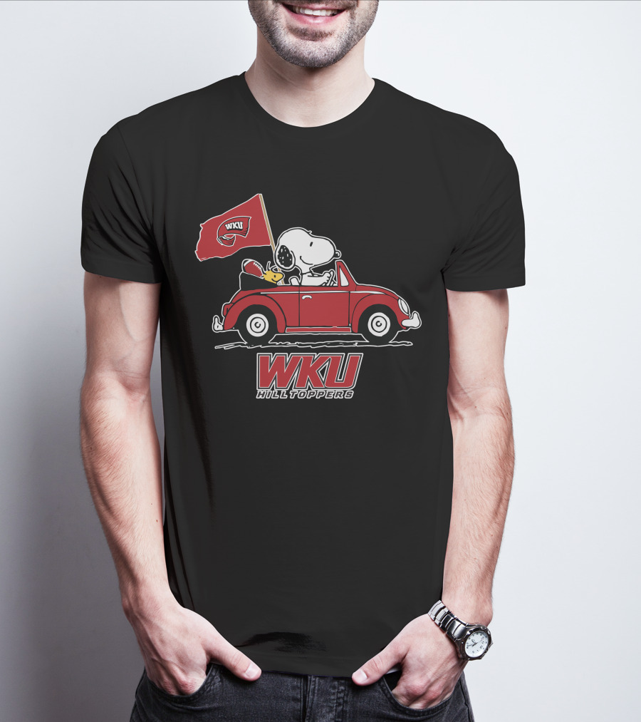 WKU Hilltoppers Snoopy Riding In Red Car With Flag T-Shirt