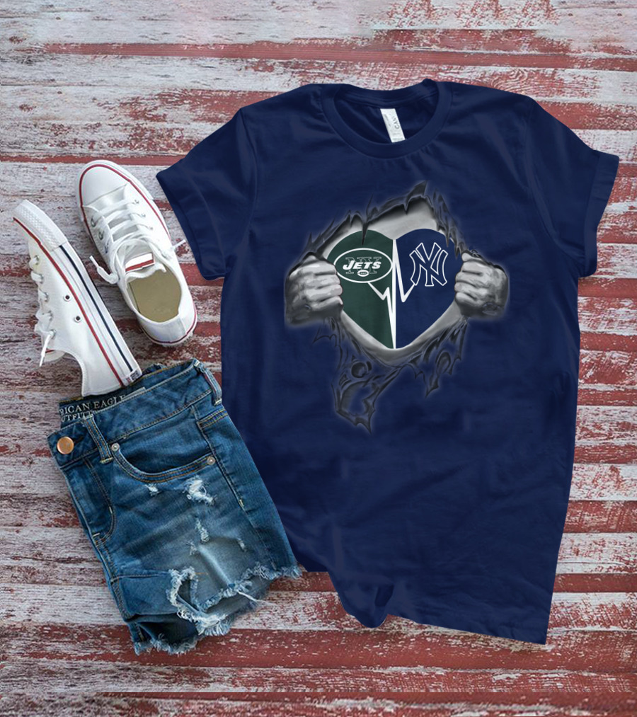 83 Jets Yankees Heart Torn Open T-Shirt