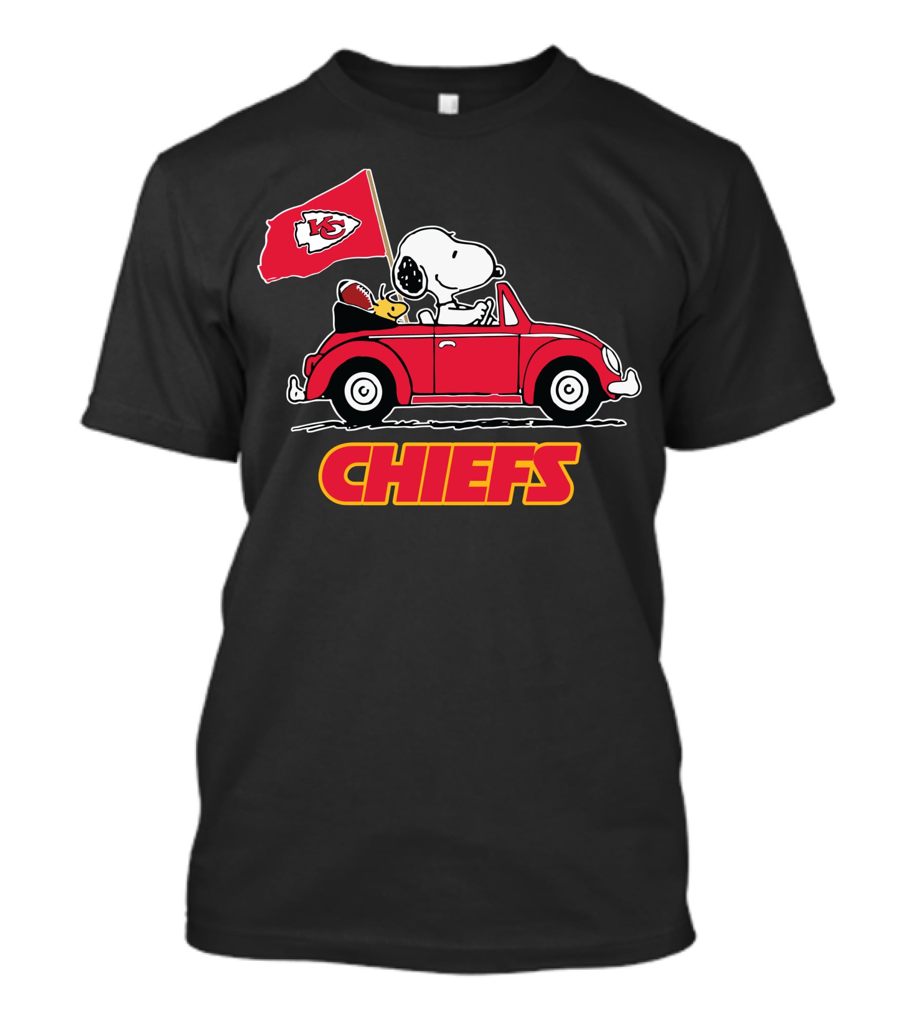 Kansas City Chiefs Snoopy Red Car Chiefs Flag T-Shirt