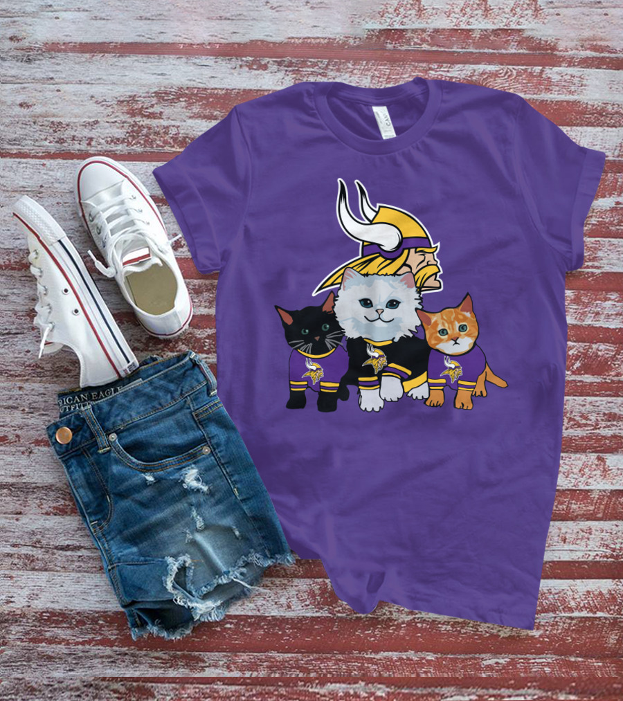Minnesota Vikings Cats Wearing Team Jerseys With Viking Head T-Shirt