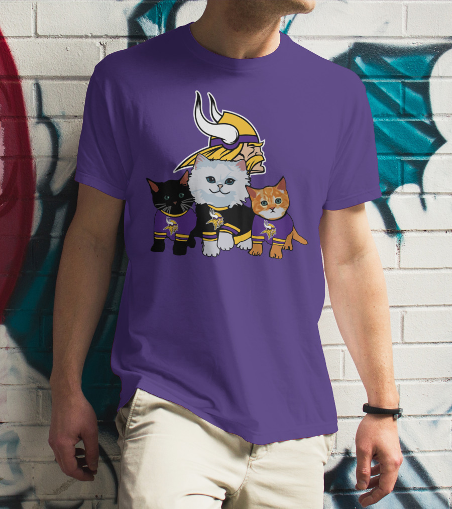 Minnesota Vikings Cats Wearing Team Jerseys With Viking Head T-Shirt