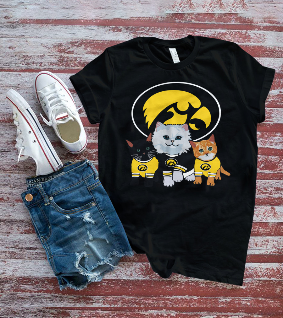 Iowa Hawkeyes Cute Cats Trio With Team T-Shirt