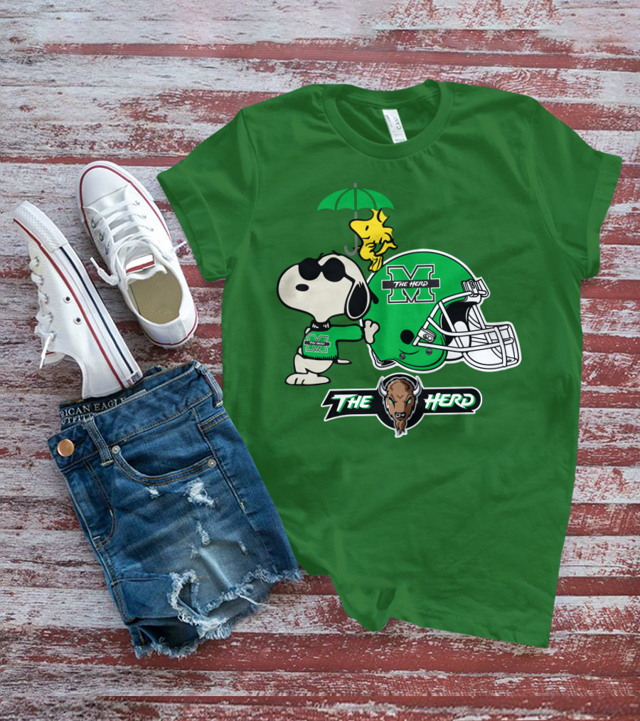 Marshall Thundering Herd Snoopy The Herd Football Helmet Woodstock Umbrella T-Shirt